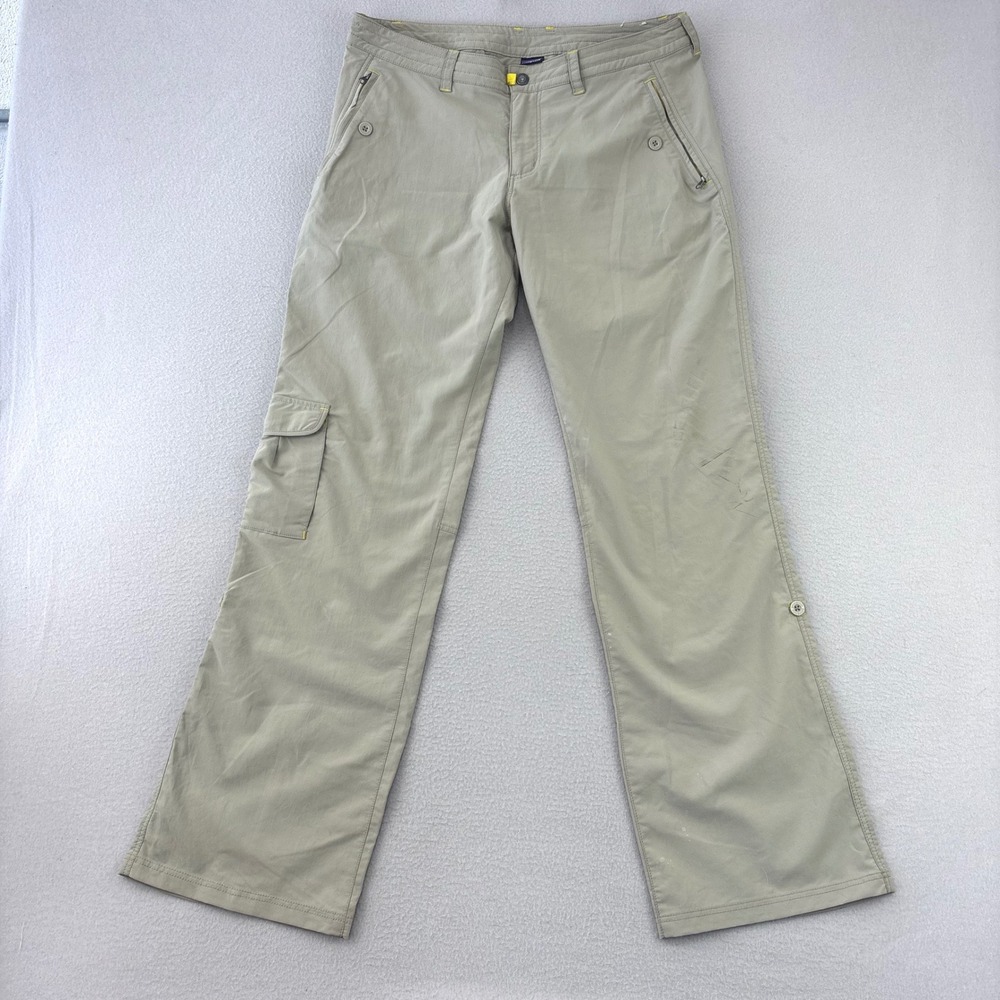 Patagonia Women 10 Khaki Outdoor Hiking Cargo Pants Straight Leg Nylon Blend